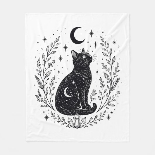 Gato místico bajo la luna フリースブランケット (正面)