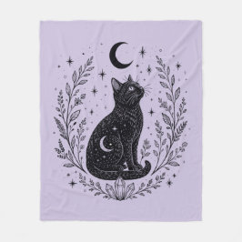 Gato místico bajo la luna フリースブランケット