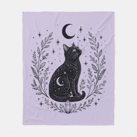 Gato místico bajo la luna フリースブランケット (正面)