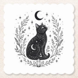 Gato místico bajo la luna ペーパーコースター