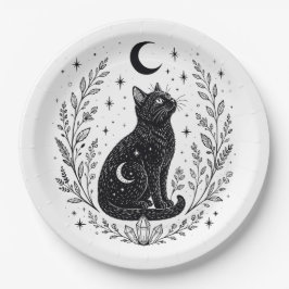 Gato místico bajo la luna ペーパープレート