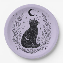 Gato místico bajo la luna ペーパープレート
