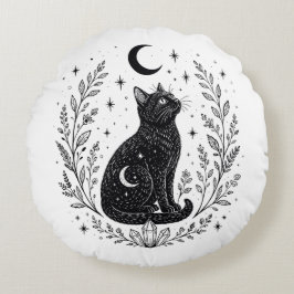 Gato místico bajo la luna ラウンドクッション