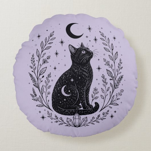 Gato místico bajo la luna ラウンドクッション (正面)