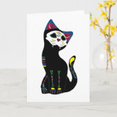 「Gato Muerto」Dia De Los Muertos Cat カード (黄色い花)