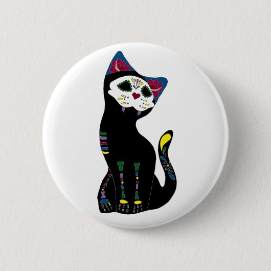 「Gato Muerto」Dia De Los Muertos Cat 缶バッジ (正面)