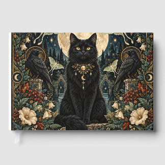 Gato Negro Gótico Celestial con Luna y Cuervos. ゲストブック