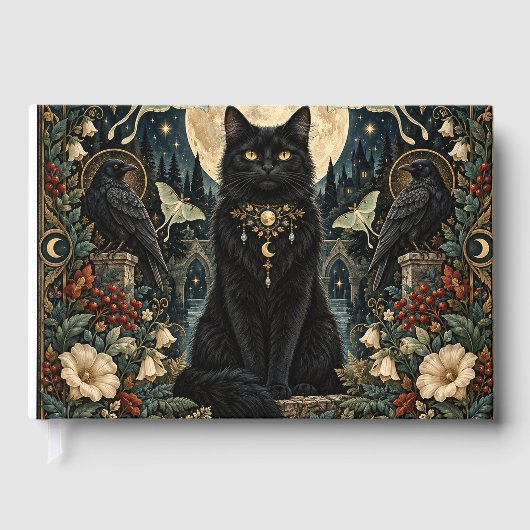 Gato Negro Gótico Celestial con Luna y Cuervos. ゲストブック (正面)