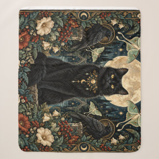 Gato Negro Gótico Celestial con Luna y Cuervos. シェルパブランケット