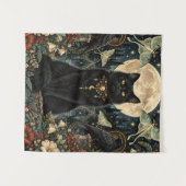 Gato Negro Gótico Celestial con Luna y Cuervos. タペストリー (正面(横))