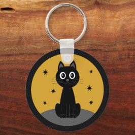 Gato negro sentado viendo las estrellas キーホルダー