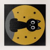 Gato negro sentado viendo las estrellas ジグソーパズル (横)