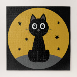 Gato negro sentado viendo las estrellas ジグソーパズル