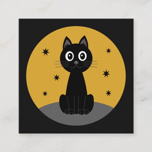 Gato negro sentado viendo las estrellas スクエア名刺 (正面)