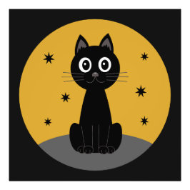 Gato negro sentado viendo las estrellas フォトプリント