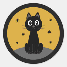Gato negro sentado viendo las estrellas ラウンドシール