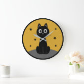 Gato negro sentado viendo las estrellas ラージ壁時計 (ホーム)