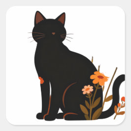 Gato preto do ortorno florido スクエアシール