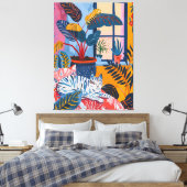 Gato Relajado en el Jardín: Arte Favista Colorido キャンバスプリント (インサイチュ (寝室))