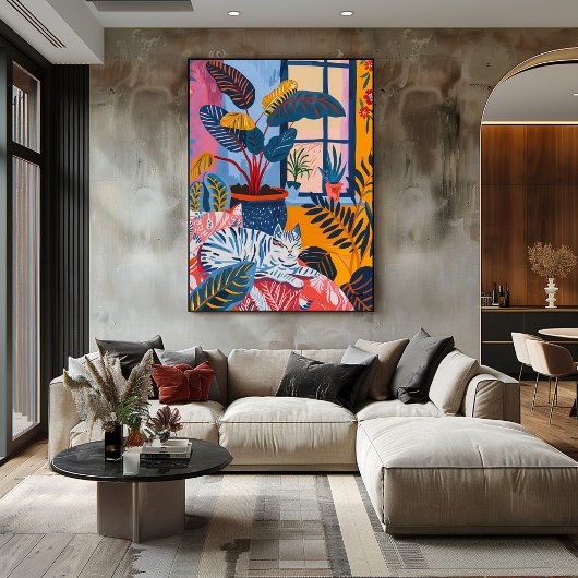Gato Relajado en el Jardín: Arte Favista Colorido キャンバスプリント