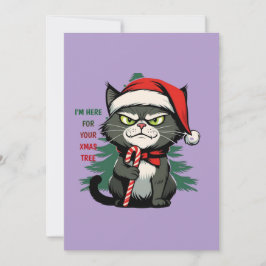 Gato travieso navideño con gorro y bastón シーズンカード