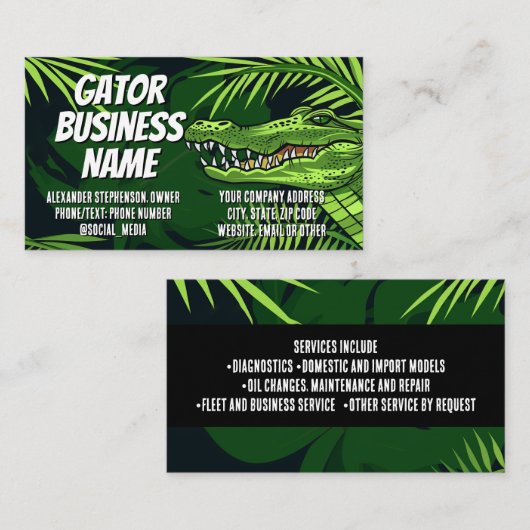 Gator Business Cards Alligator Logo Contractor 名刺 (正面/裏面)