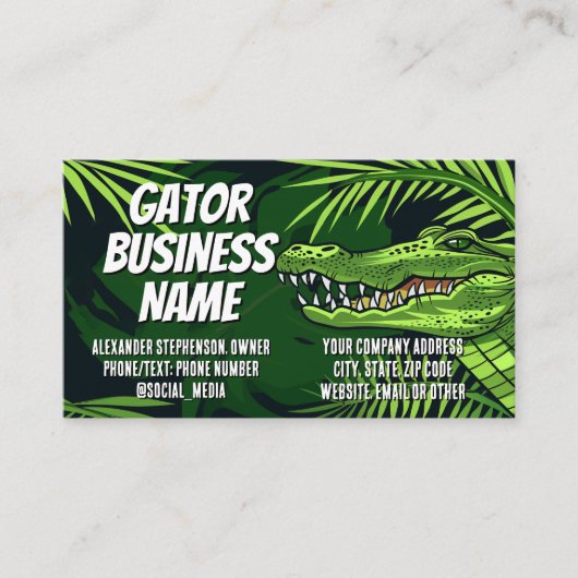 Gator Business Cards Alligator Logo Contractor 名刺 (正面)