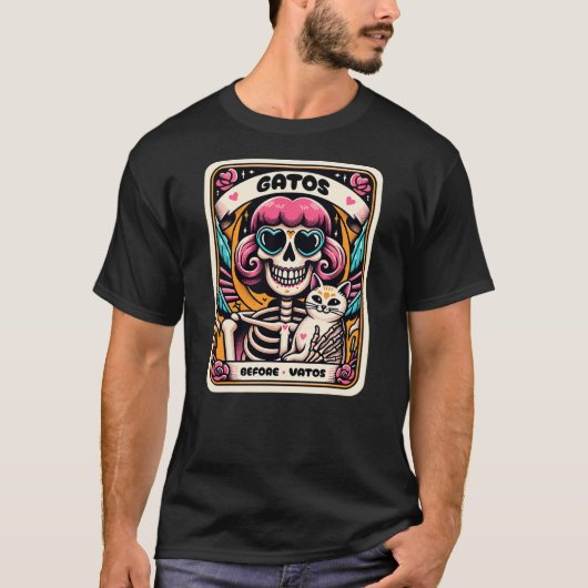 Gatos Before Vatos Skeleton Cat Kitten Lover Grump Tシャツ (正面)