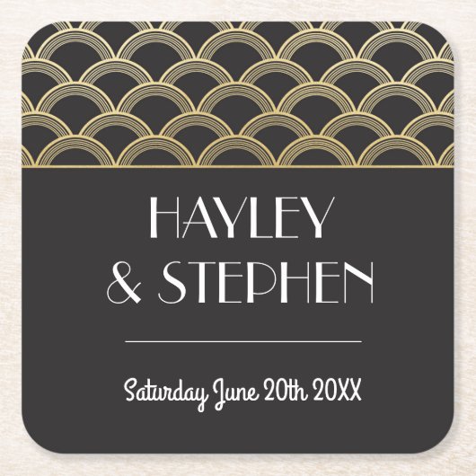 Gatsbyのアールデコの20年代のコースターの結婚披露宴 スクエアペーパーコースター (正面)
