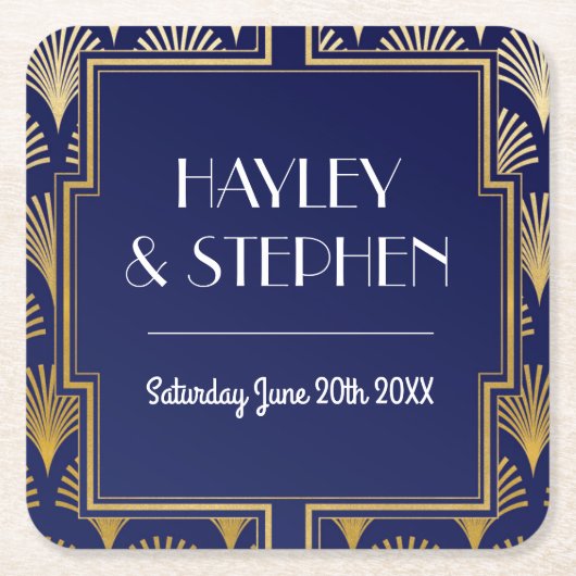 Gatsbyのアールデコの20年代のコースターの結婚披露宴 スクエアペーパーコースター (正面)