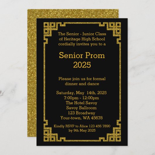 、Gatsbyのスタイル年長後輩、プロム20年代は金ゴールドを黒くします 招待状 (正面/裏面)