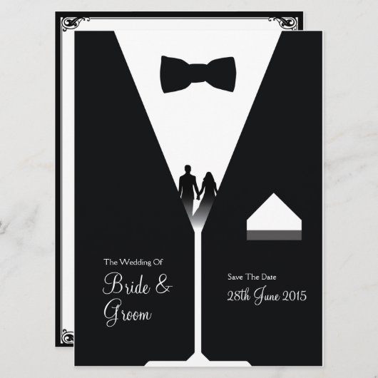 Gatsbyのスタイル-アールデコの結婚式招待状 セーブザデート (正面/裏面)