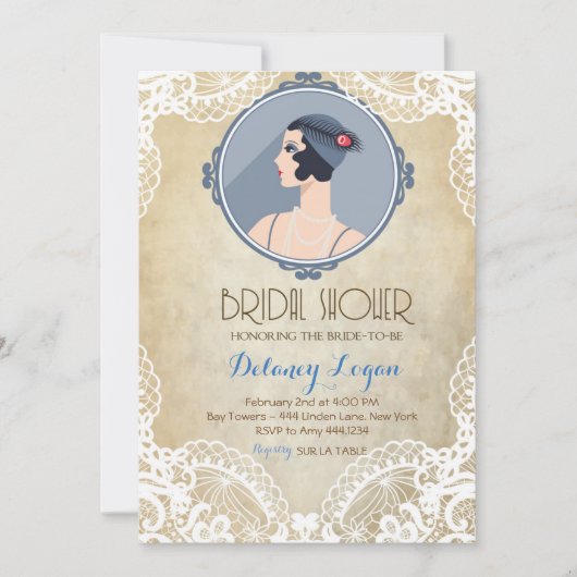Gatsbyのヴィンテージのブライダルシャワーの招待状 招待状 (正面)