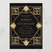 Gatsby Art Deco Black 50th Birthday Party 招待状 (正面)