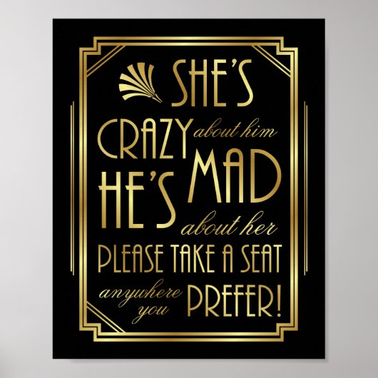 Gatsby Art Deco WEDDING SEAT Sign Print ポスター (正面)