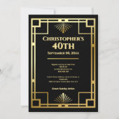 Gatsby Moody Art Deco 40th Birthday Party 招待状 (正面)