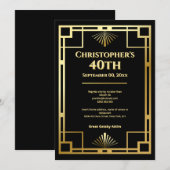 Gatsby Moody Art Deco 40th Birthday Party 招待状 (正面/裏面)