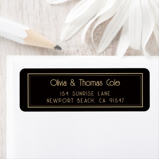 Gatsby Roaring 20s Prohibition Gold Return Address ラベル (インサイチュ)