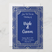 Gatsby Style ArtDeco Invitation–Navy Blue & Metal 招待状 (正面)