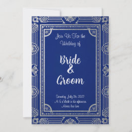 Gatsby Style ArtDeco Invitation–Navy Blue & Metal 招待状