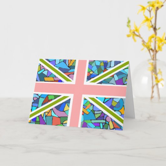 Gaudiのモザイクによってインスパイアイギリスの旗の英国国旗 カード (黄色い花)