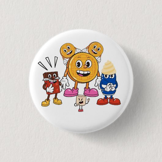 Gaufre, Chantilly, Chocolat, Marshmallow 缶バッジ (正面)