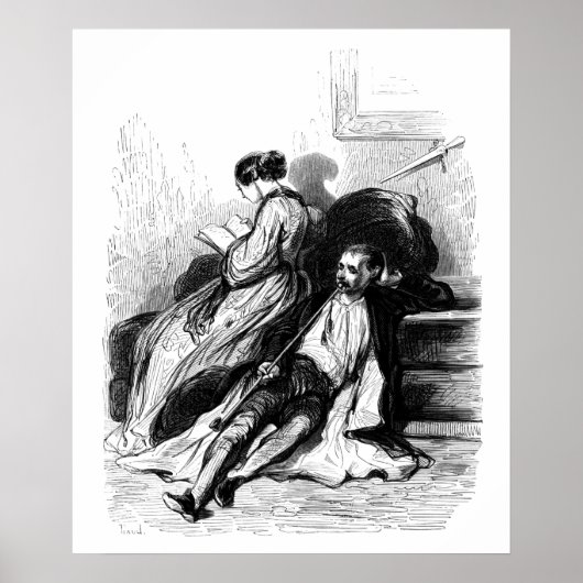 Gavarni：男の喫煙長いパイプ ポスター (正面)