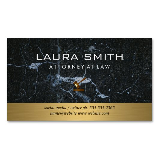 Gavelアイコン |弁護士 |メタリック金ゴールド |大理石 マグネット名刺 (正面)