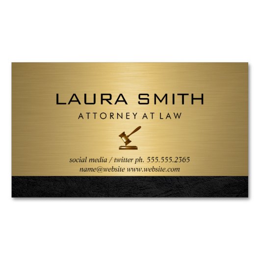 Gavelアイコン |弁護士 |金属製金ゴールドトリム マグネット名刺 (正面)