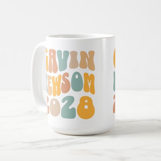 Gavin Newsom 2028社長のWavy文字 コーヒーマグカップ (正面左)