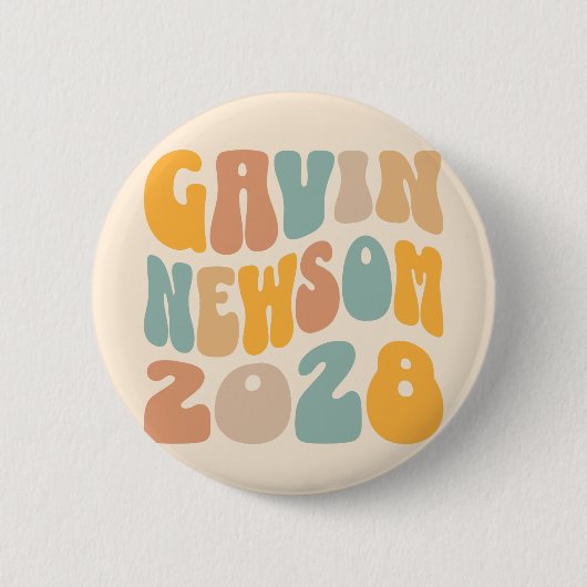 Gavin Newsom 2028社長のWavy文字 缶バッジ (正面)