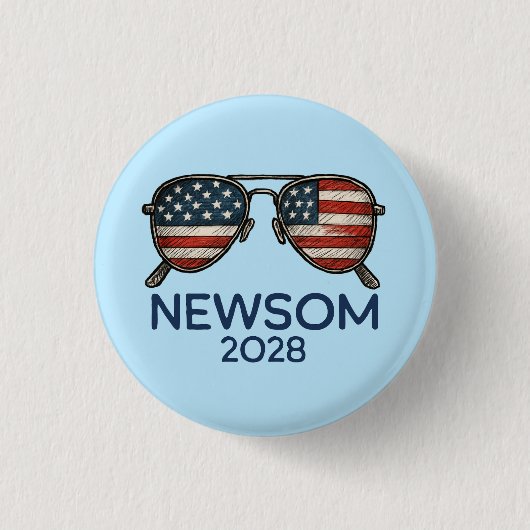 Gavin Newsom 2028社長サングラス 缶バッジ (正面)