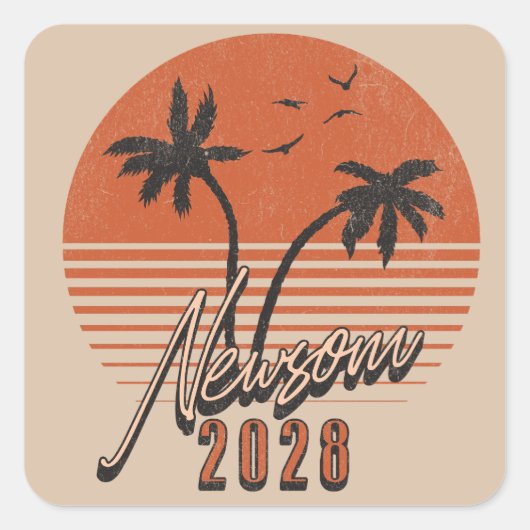 Gavin Newsom 2028社長Palm Tree Sunset スクエアシール (正面)