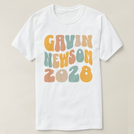 Gavin Newsom 2028 大統領 ウェーブテキスト Tシャツ (デザイン正面)